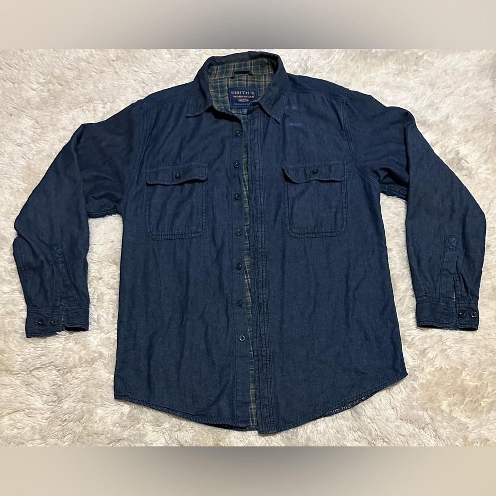Smith’s Workwear Size Medium (Fits Like A Large) Blue Denim Shirt Shacket Euc